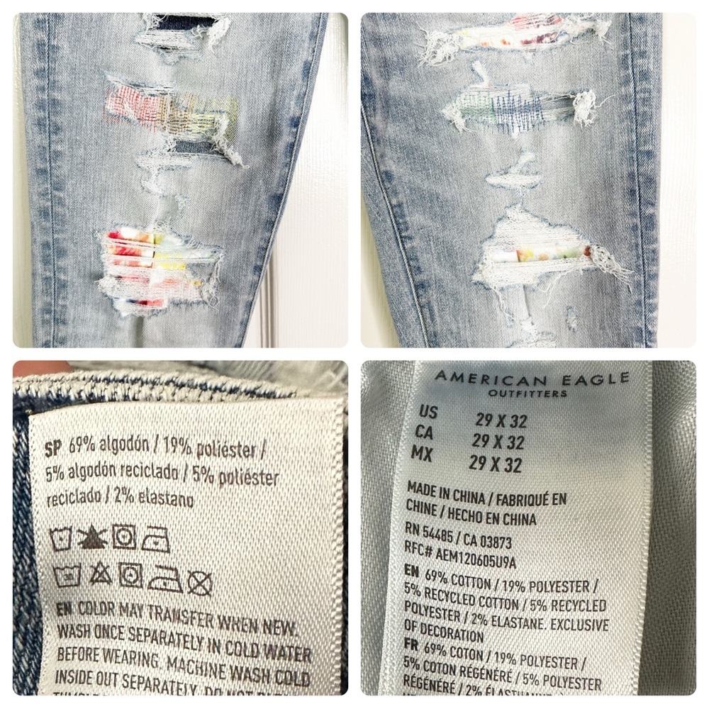 NWOT American Eagle Airflex+ Patched Athletic Skinny Jeans Light Blue Mens 29x32 - Picture 11 of 12